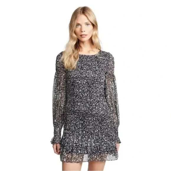 Love Shack Fancy Scarlett Evening Star Print Chiffon Ruched Mini Dress Size L - Picture 1 of 10